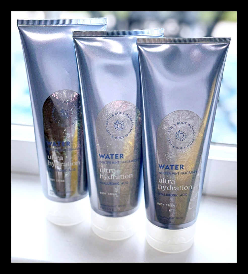 Bath & Body Works 8oz WATER Winter Mint Ultra Hydration Hyaluronic Body Cream x3